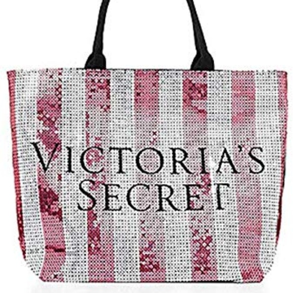 Victoria's Secret Silver Pink Large Sequin Tote - Picture 1 of 2
